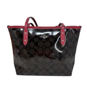 Coach Patent Leather Small Shoulder Bag - BROWN & RED
